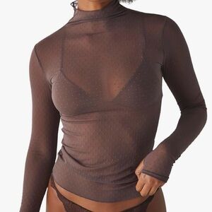 Free People On The Dot Sheer Long Sleeve Top in Mink